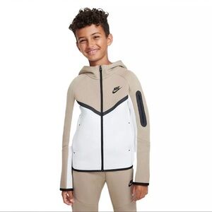 Nike Tech Boy's Beige and White Performance Jacket and Jogger Pants Set